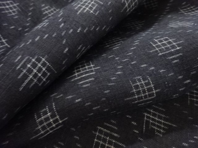  アンティーク　本場能登上布　斜め格子模様織り出し着物